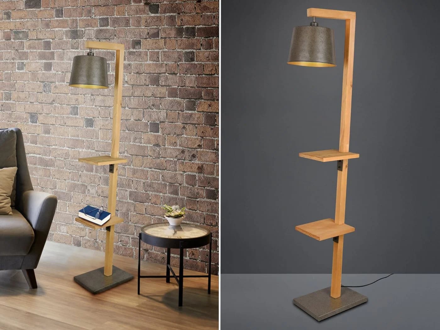 TRIO Leuchten LED Stehlampe Dimmfunktion Warmweiß Holz Metall