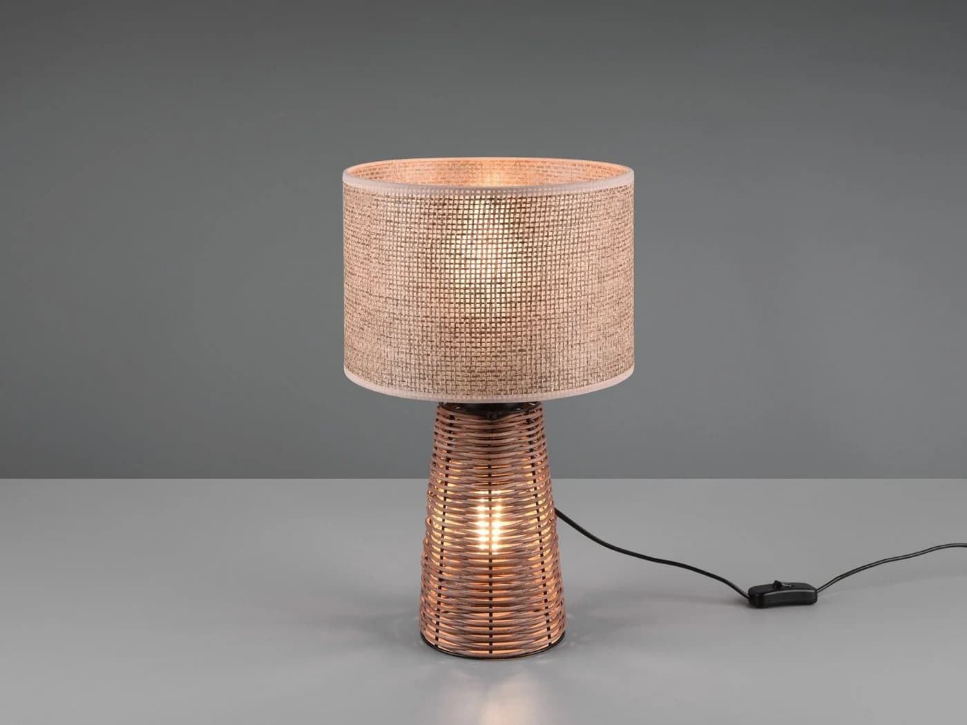 Reality Leuchten LED Nachttischlampe Braun Rattan Dimmbar - Bild 3