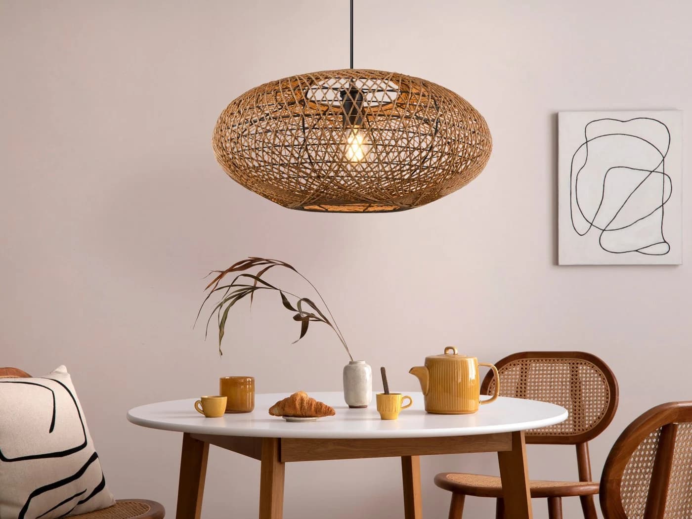 TRIO Leuchten LED Pendelleuchte Dimmfunktion Warmweiß Sisal Metall