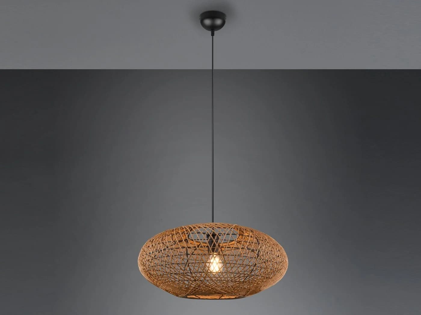 TRIO Leuchten LED Pendelleuchte Dimmfunktion Warmweiß Sisal Metall - Bild 3