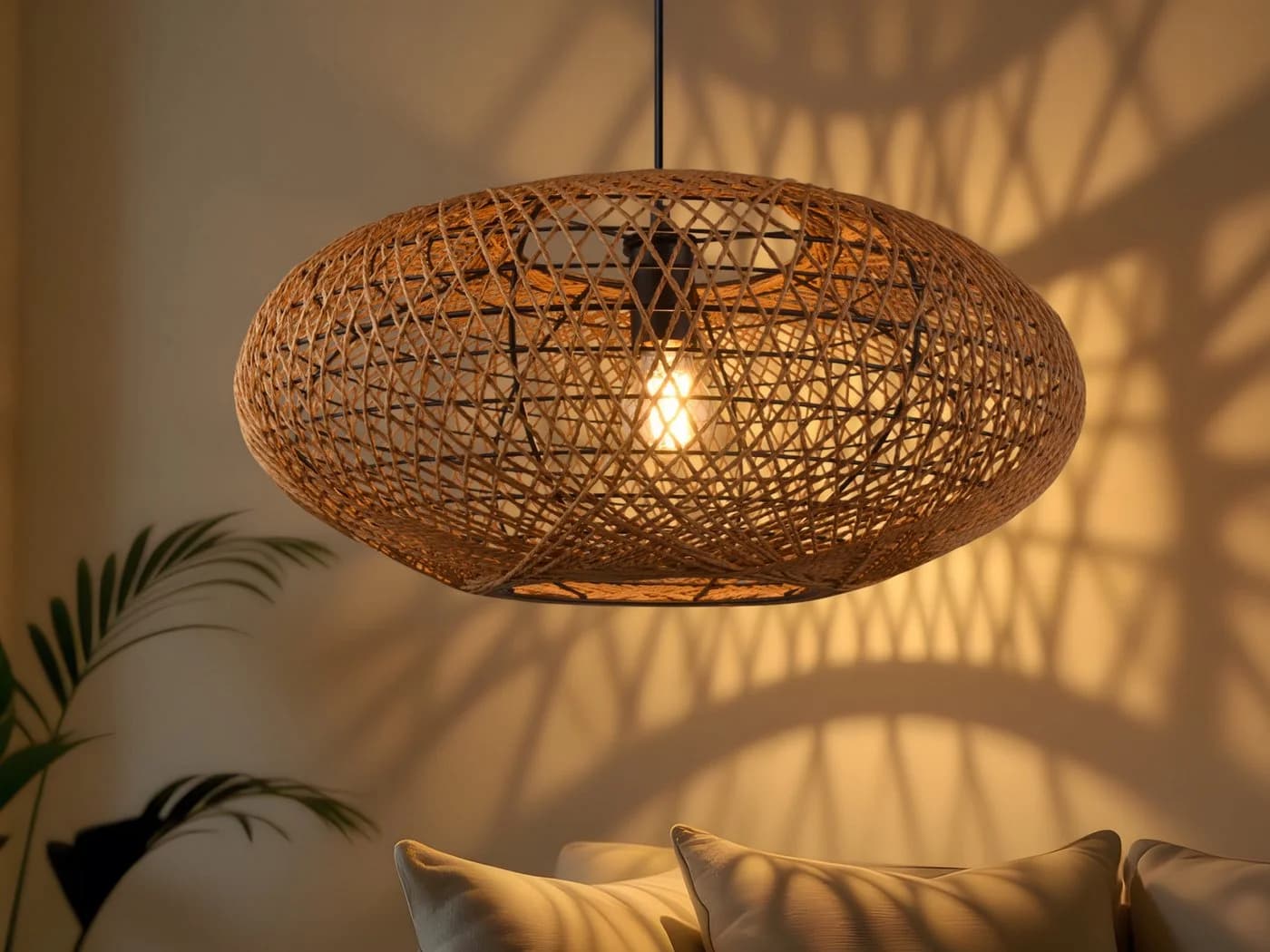 TRIO Leuchten LED Pendelleuchte Dimmfunktion Warmweiß Sisal Metall - Bild 5