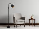 Reality Leuchten LED Stehlampe Flexarm Stoffschirm Schwarz Gold Dimmbar Bild 1