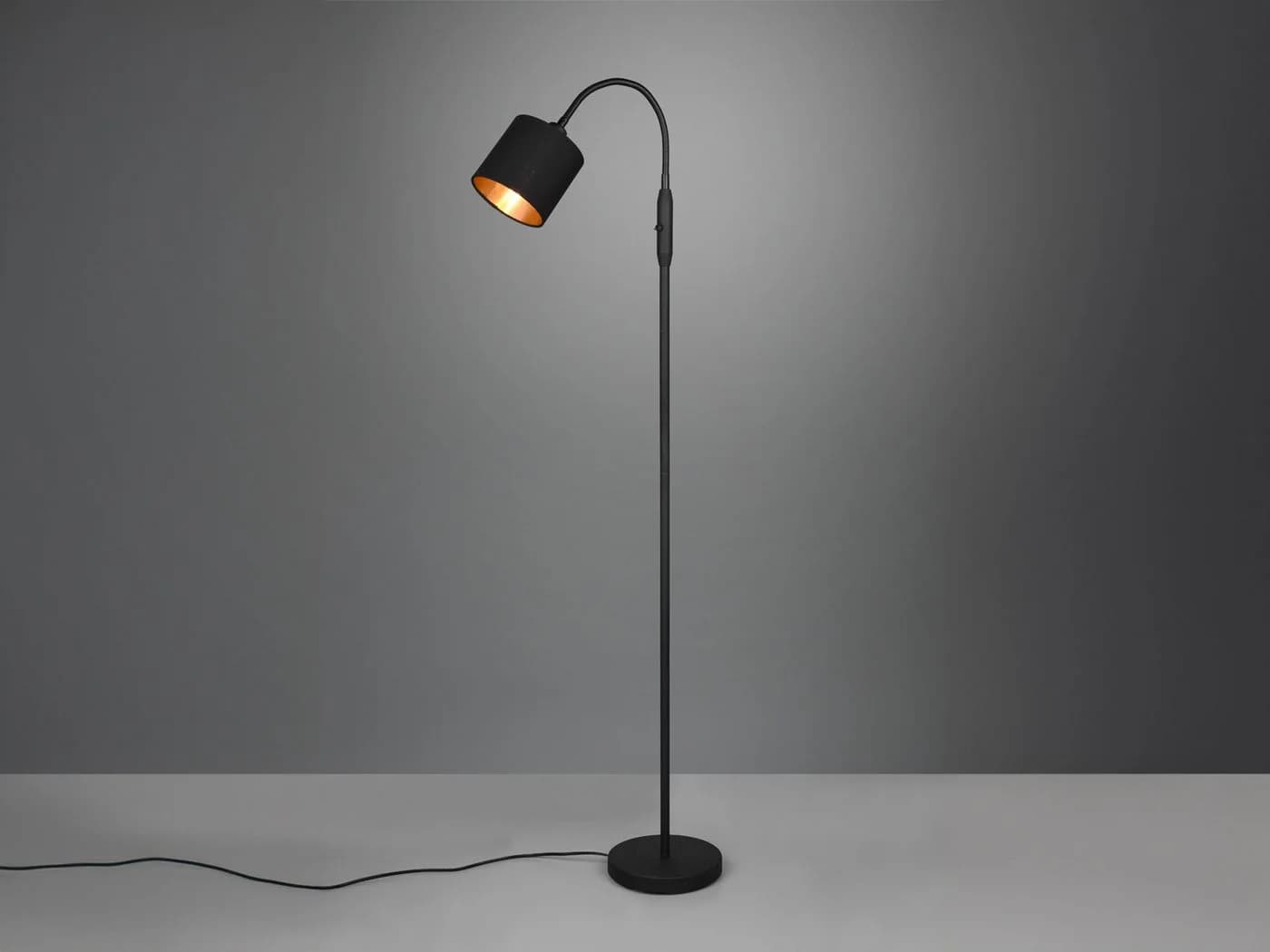 Reality Leuchten LED Stehlampe Flexarm Stoffschirm Schwarz Gold Dimmbar - Bild 3