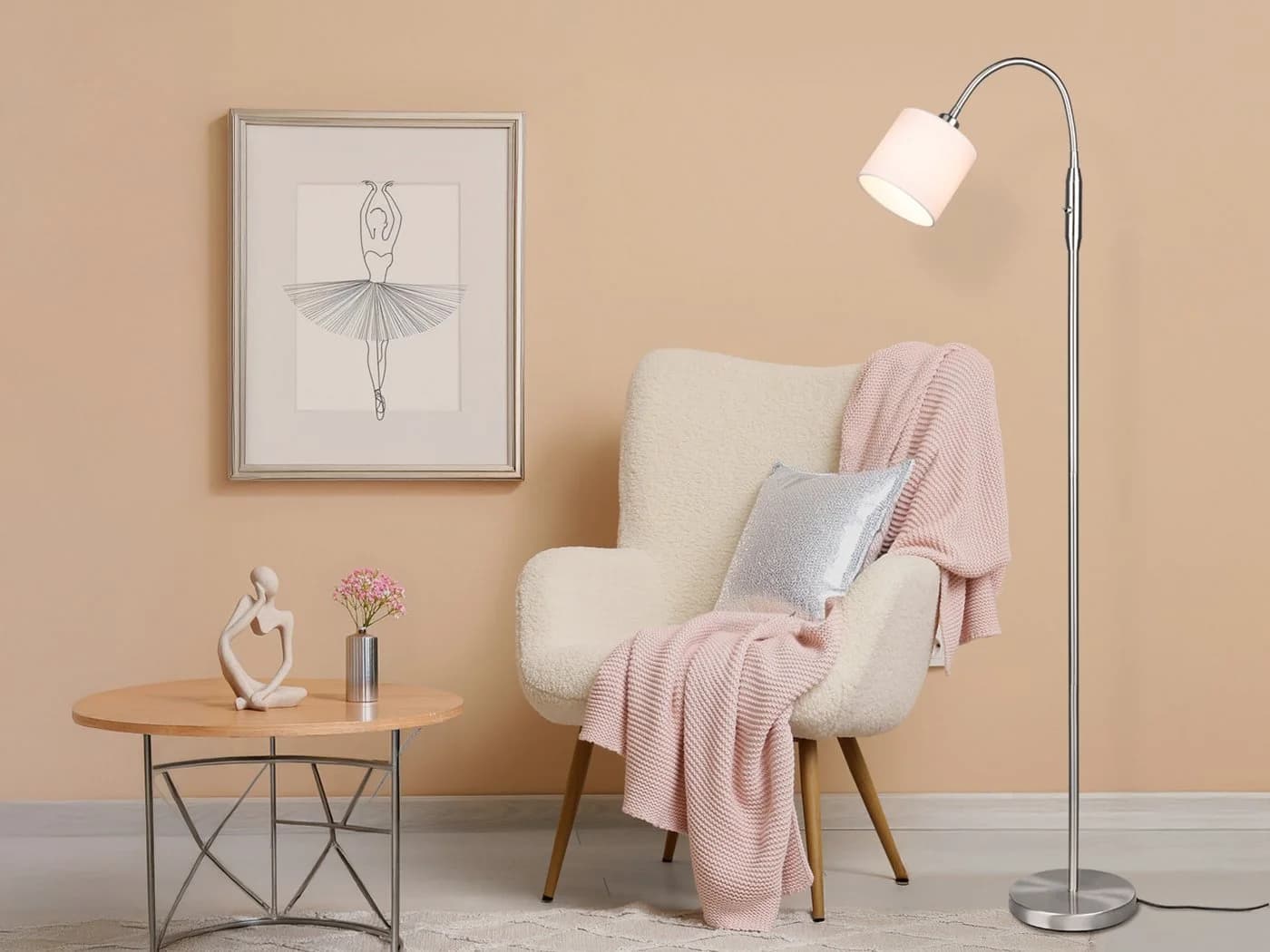 Reality Leuchten LED Stehlampe Flexarm Stoffschirm Silber Weiß Dimmbar - Bild 5
