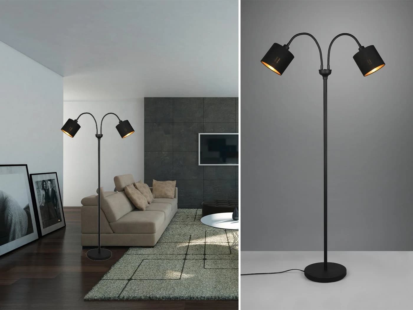 Reality Leuchten LED Stehlampe Schwarz Gold Dimmfunktion