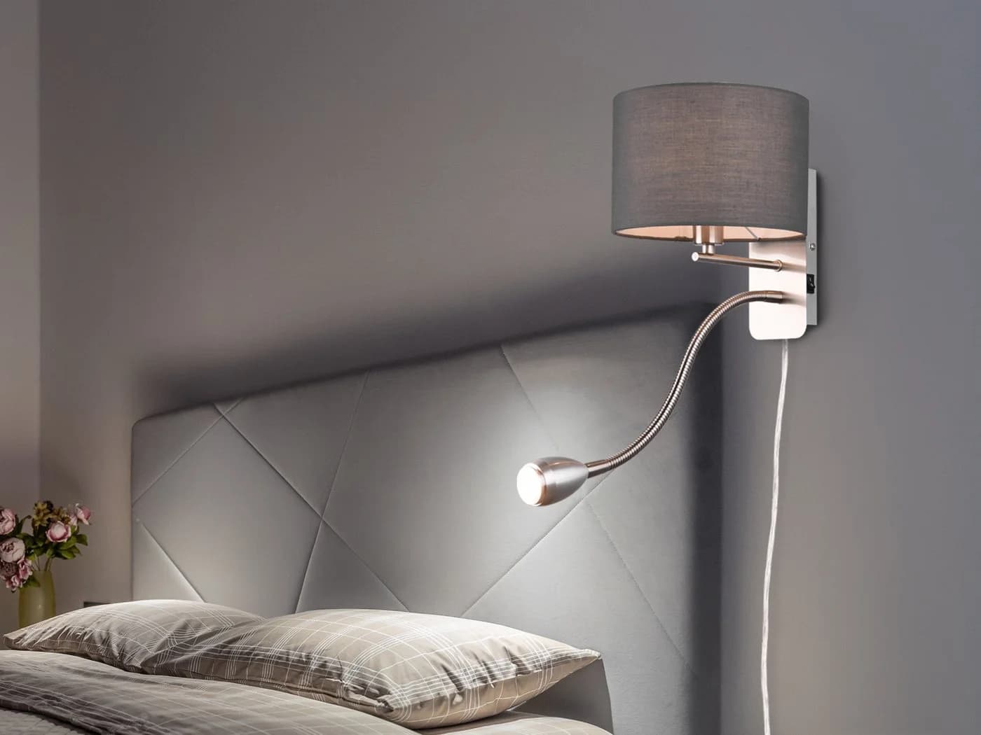 TRIO Leuchten LED Wandleuchte Grau Silber Dimmbar mit Leselampe