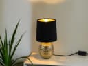 Reality Leuchten LED Nachttischlampe, Dimmfunktion, Warmweiß, Samt Lampenschirm Schwarz Gold Bild 1