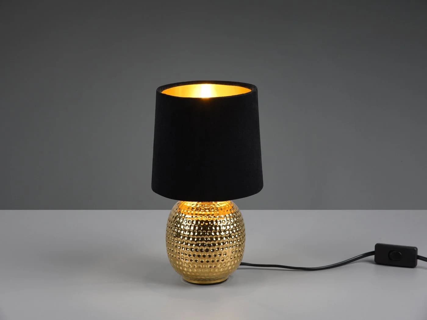 Reality Leuchten LED Nachttischlampe, Dimmfunktion, Warmweiß, Samt Lampenschirm Schwarz Gold - Bild 3