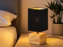 Reality Leuchten LED Nachttischlampe Dimmfunktion LED Warmweiß Holzfuß Schwarz Gold Bild 1