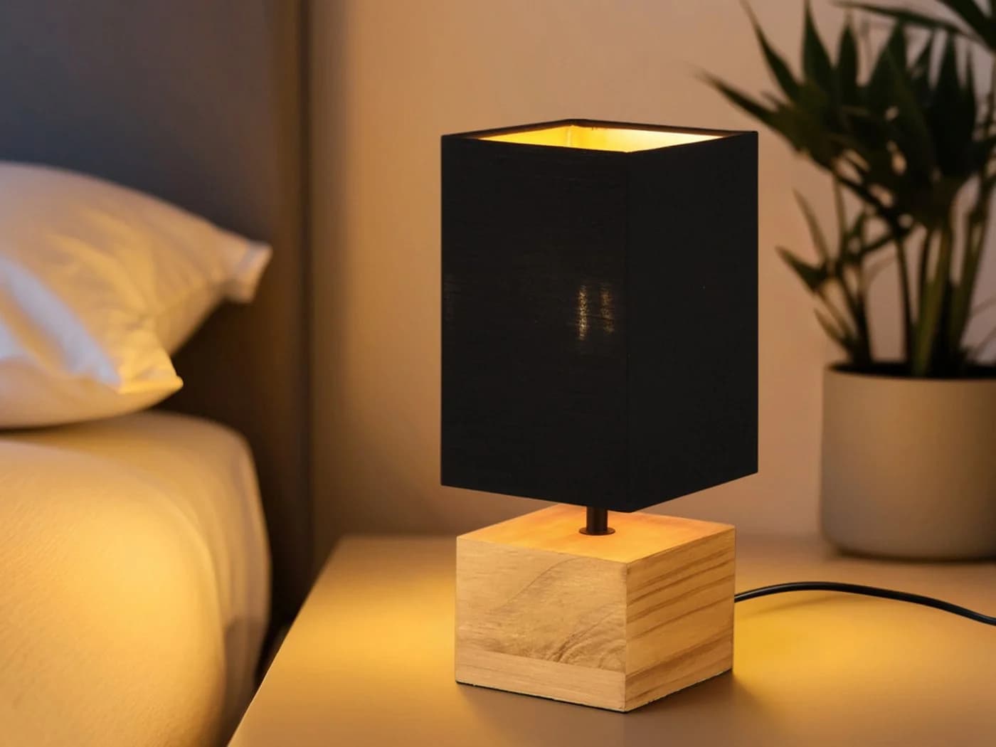 Reality Leuchten LED Nachttischlampe Dimmfunktion LED Warmweiß Holzfuß Schwarz Gold