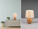 Reality Leuchten LED Nachttischlampe Dimmbar Beige Holzoptik Bild 1