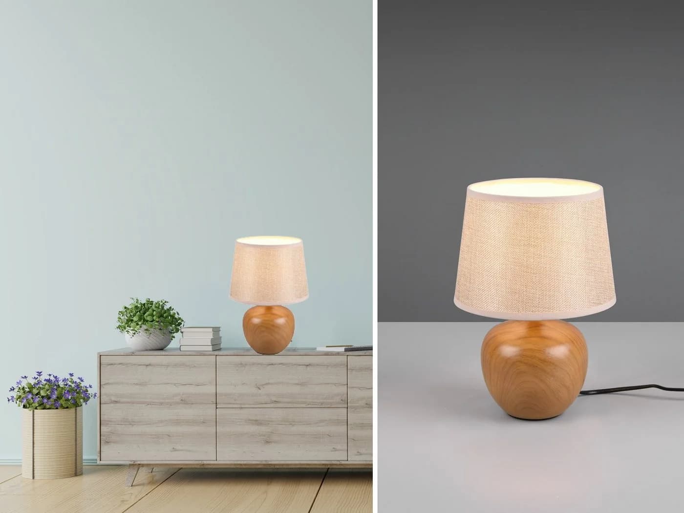 Reality Leuchten LED Nachttischlampe Dimmbar Beige Holzoptik