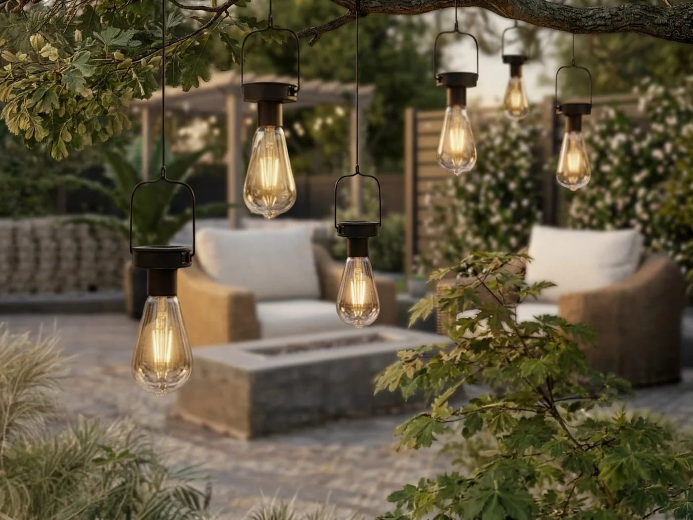 Reality Leuchten 6er Set Solar-Hängeleuchte LED Schwarz Metall