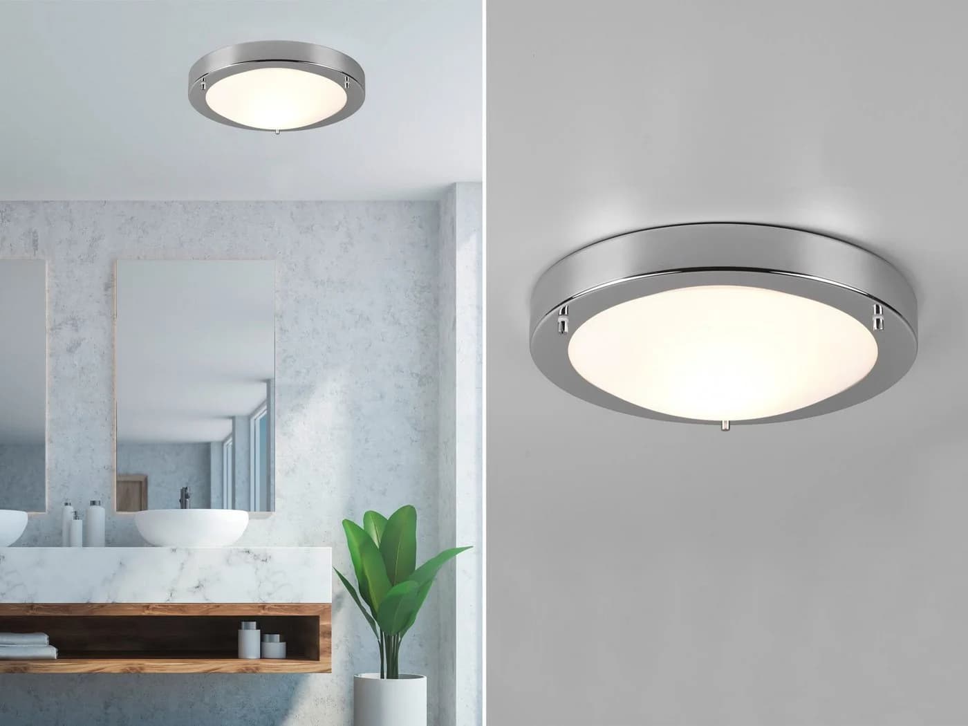 TRIO Leuchten LED Deckenleuchte Chrom Weiß IP44 Dimmbar