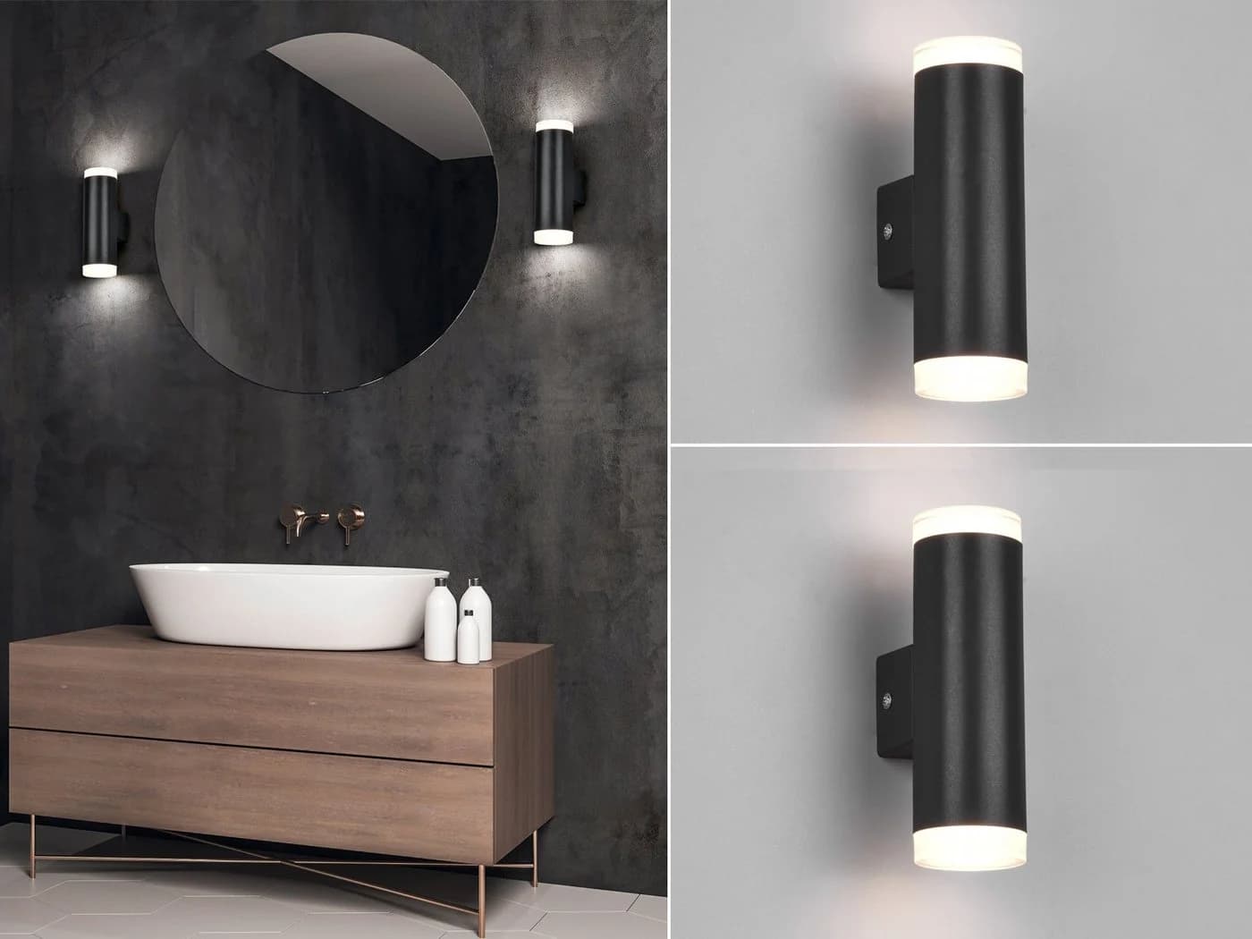 TRIO Leuchten Spiegelleuchte LED Warmweiß 2er Set Updown Badezimmerlampen Wand Bad-lampen Schwarz