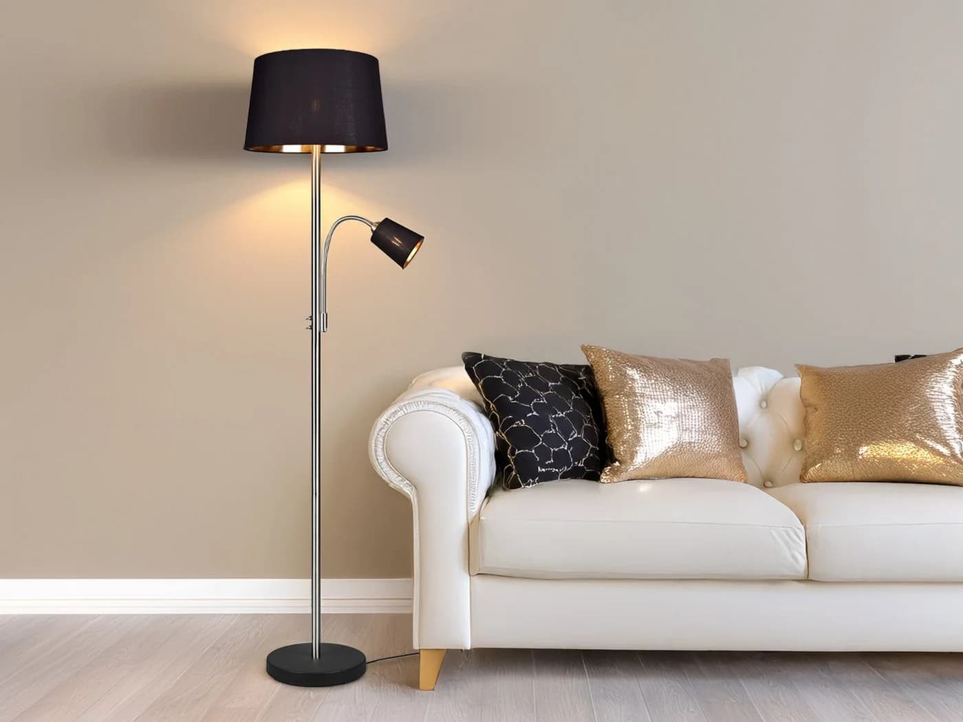 meineWunschleuchte Stehlampe mit Lesearm Silber Matt Schwarz Gold
