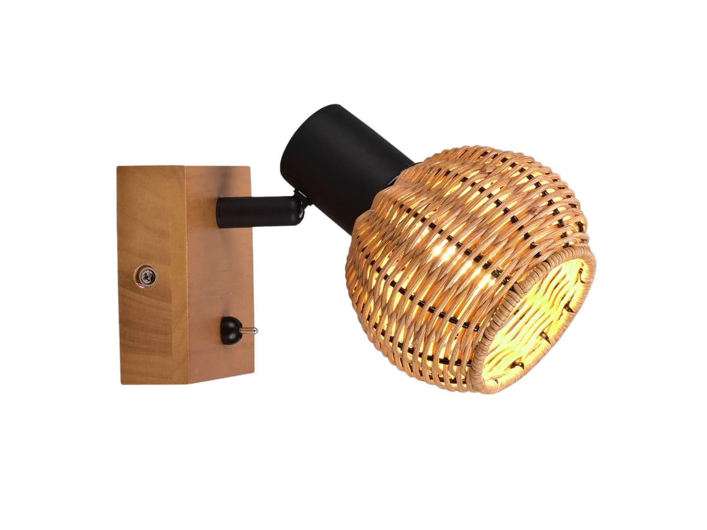 meineWunschleuchte Wandstrahler TAVAR mit Rattanschirm & Schalter