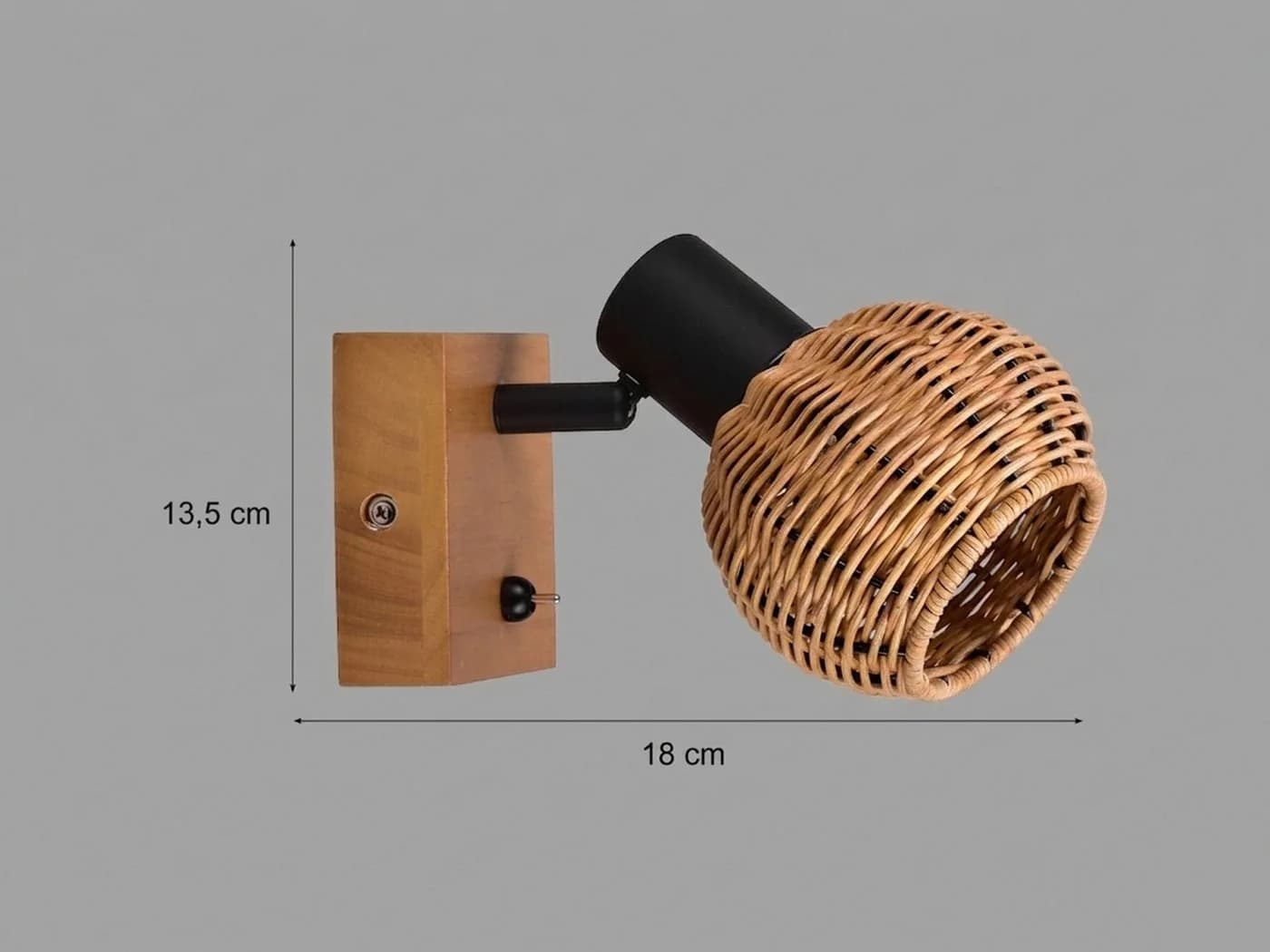 meineWunschleuchte Wandstrahler TAVAR mit Rattanschirm & Schalter - Bild 4