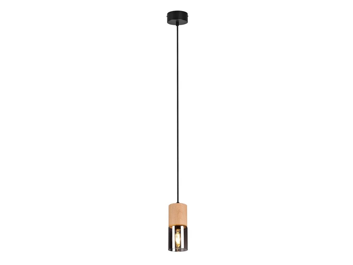 meineWunschleuchte Pendelleuchte Holz & Rauchglas Schwarz Ø 10cm - Bild 2