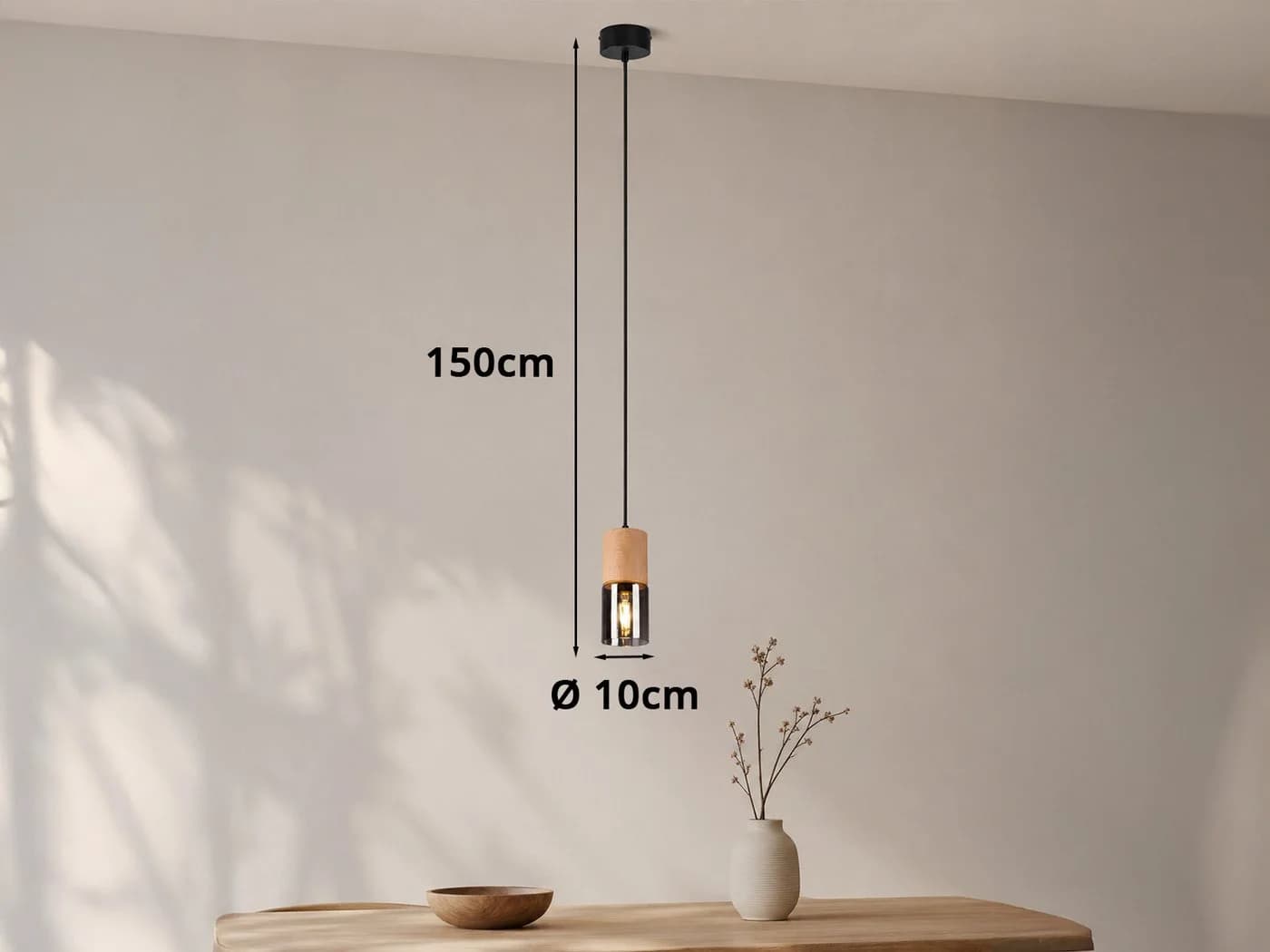meineWunschleuchte Pendelleuchte Holz & Rauchglas Schwarz Ø 10cm - Bild 4