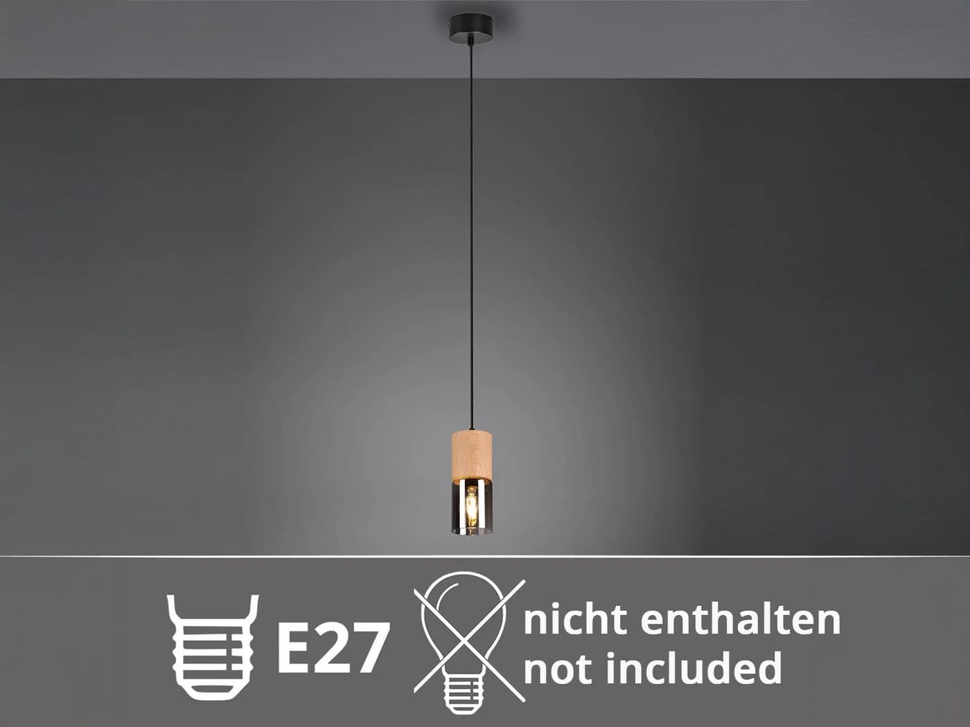 meineWunschleuchte Pendelleuchte Holz & Rauchglas Schwarz Ø 10cm - Bild 5