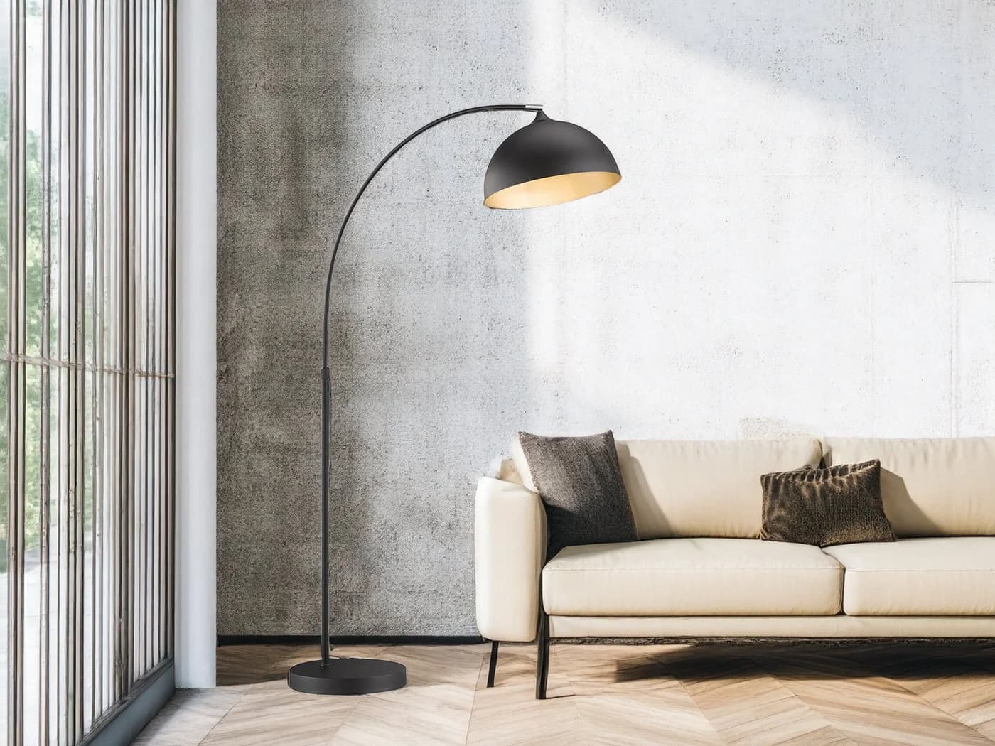 FISCHER & HONSEL LED Bogenlampe Schwarz Gold Dimmbar