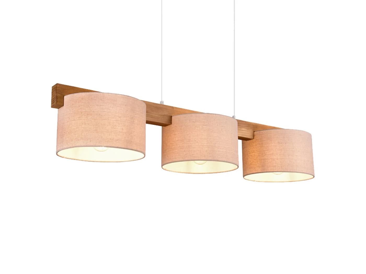 meineWunschleuchte Pendelleuchte 3-flammig Holz Stoff Beige - Bild 2