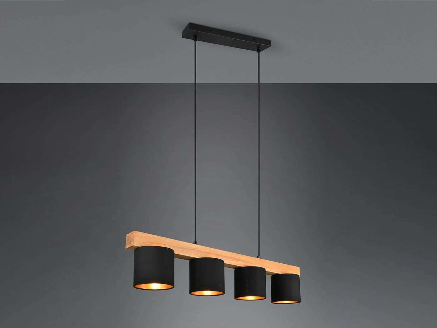 Reality Leuchten LED Pendelleuchte Holz-Balken Schwarz/Gold Dimmbar - Bild 3