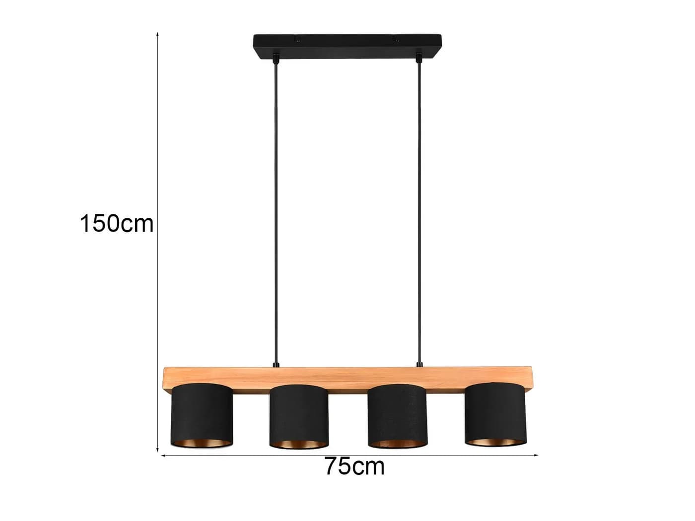 Reality Leuchten LED Pendelleuchte Holz-Balken Schwarz/Gold Dimmbar - Bild 4