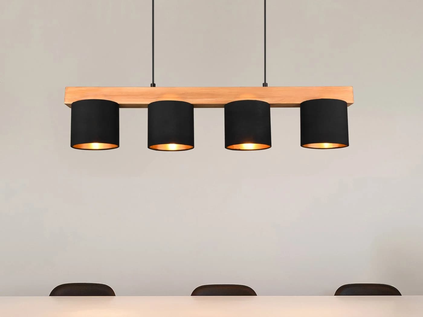 Reality Leuchten LED Pendelleuchte Holz-Balken Schwarz/Gold Dimmbar - Bild 5