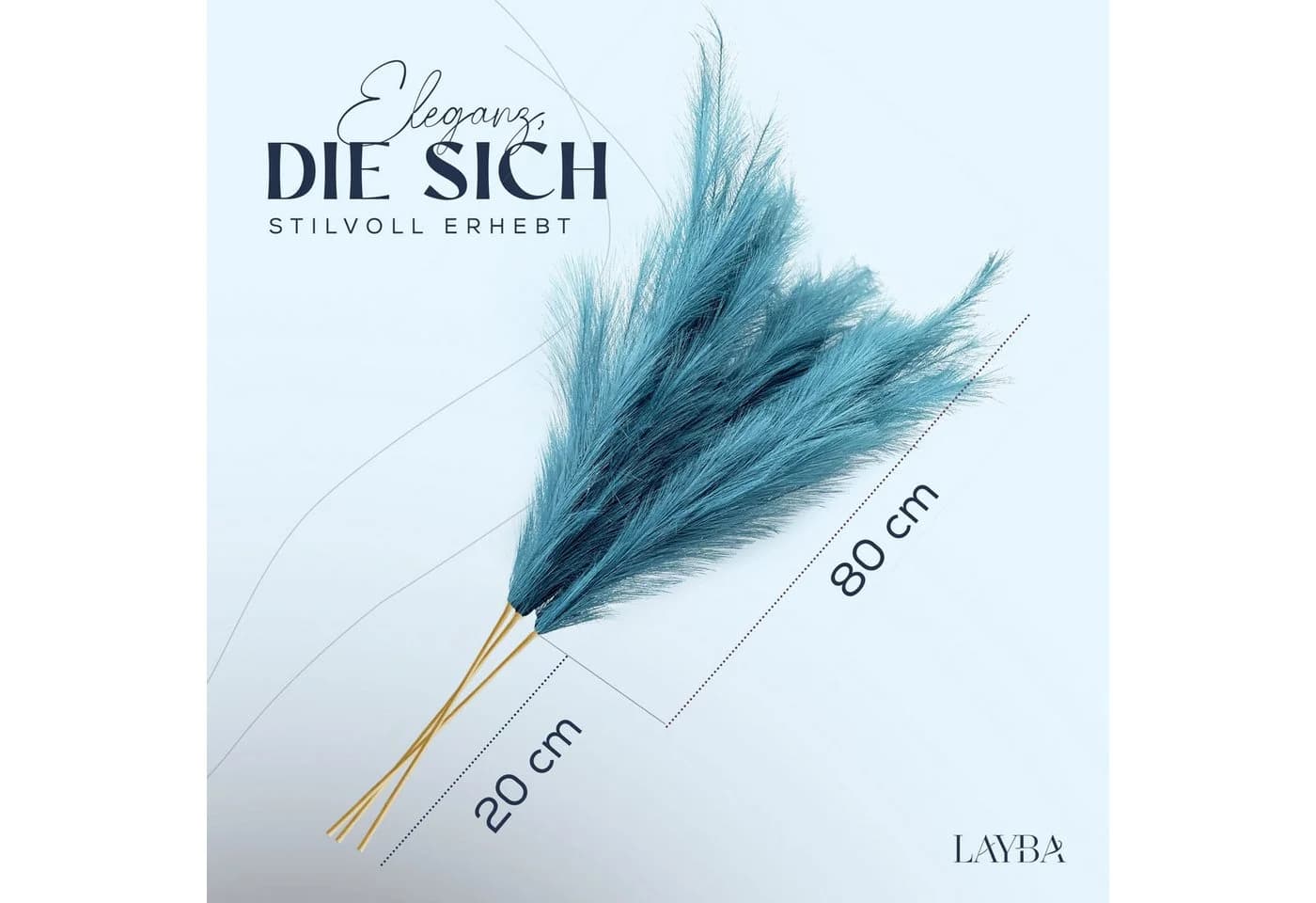 Layba Kunstpflanze Pampasgras XXL Blau 3 Stiele Seide - Bild 3
