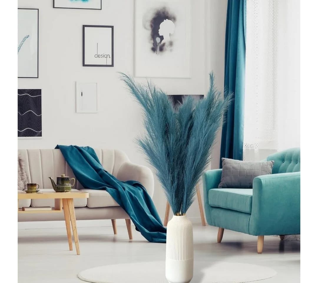 Layba Kunstpflanze Pampasgras XXL Blau 3 Stiele Seide - Bild 4