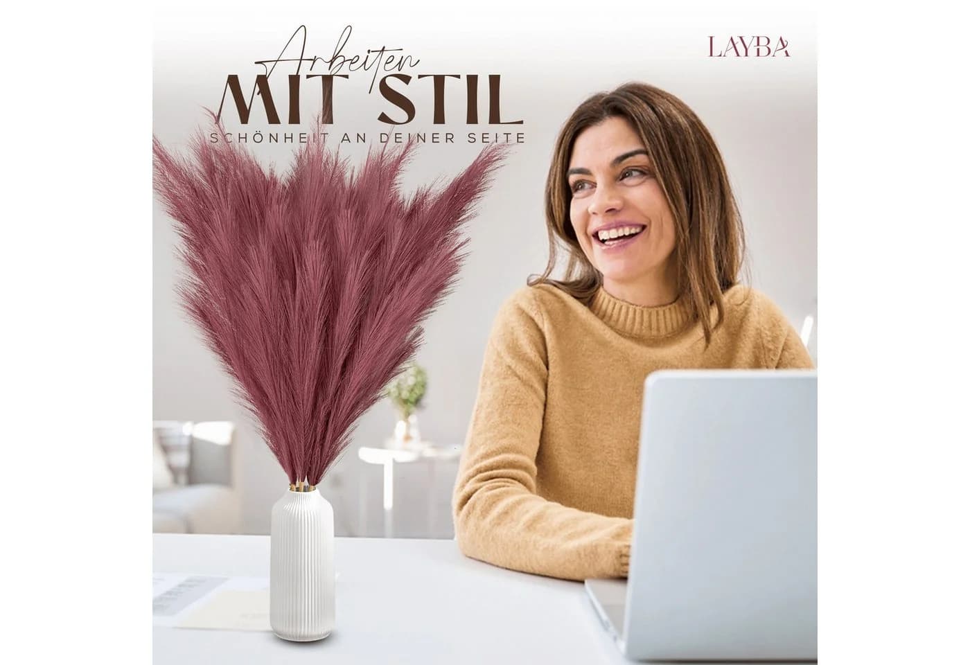 Layba Kunstpflanze Pampasgras Mauve 100 cm 3 Stiele