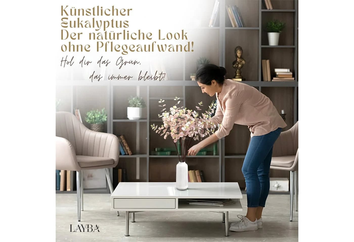 Künstlicher Eukalyptus 85 cm Dekorative Kunstzweige 3er Set Layba - Bild 3