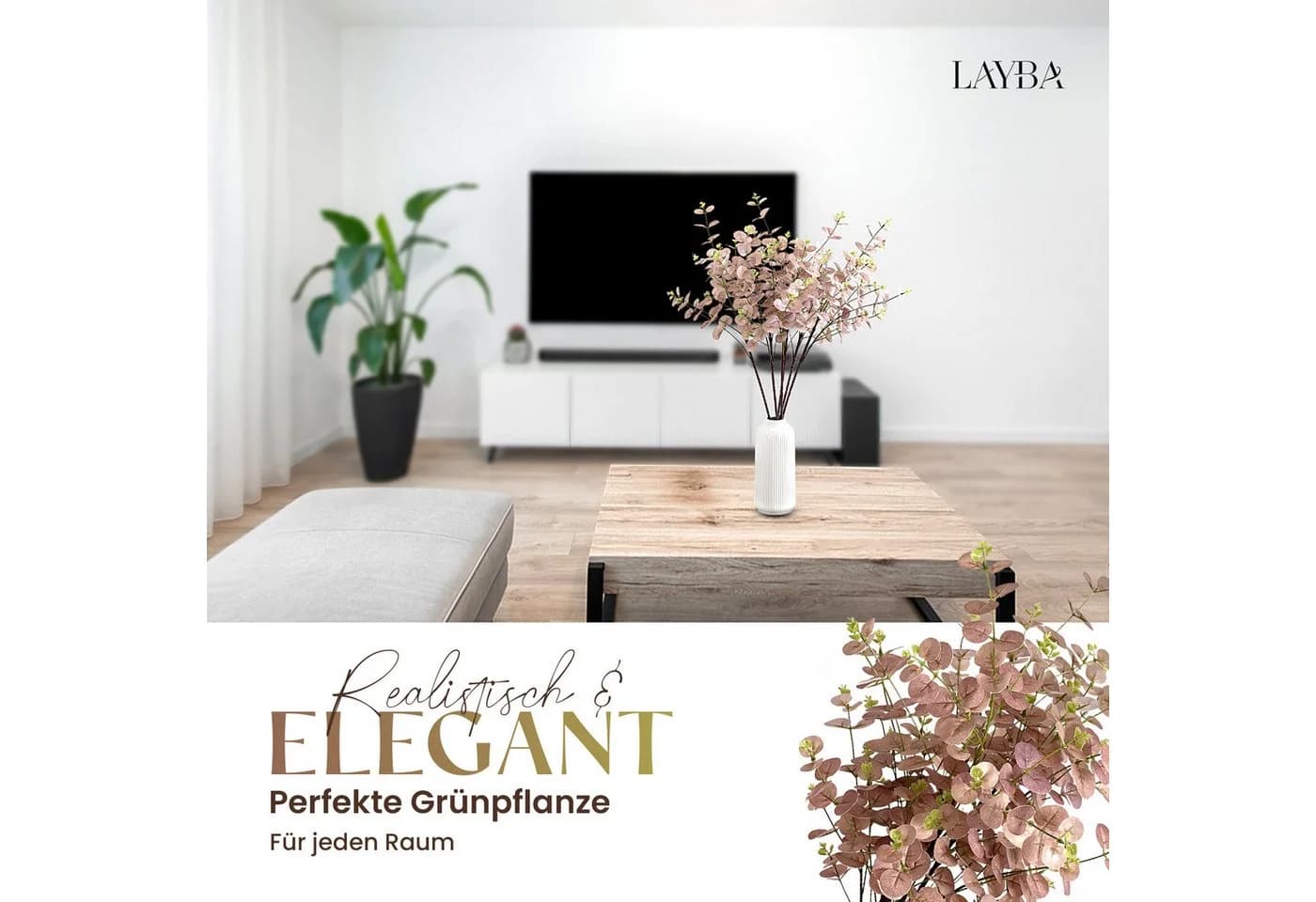 Künstlicher Eukalyptus 85 cm Dekorative Kunstzweige 3er Set Layba - Bild 5