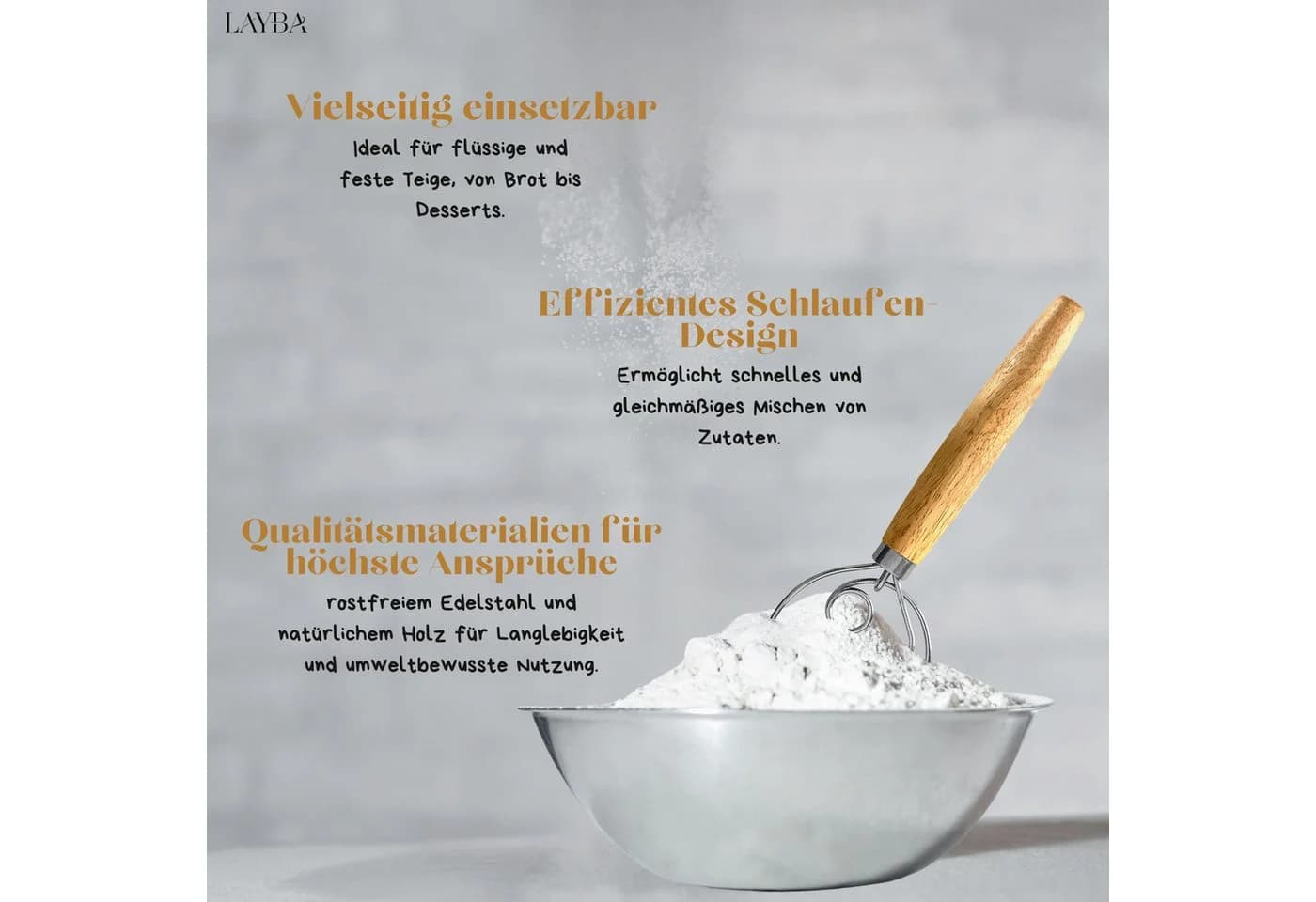 Layba Dänischer Teigbesen Edelstahl Silber - Bild 3