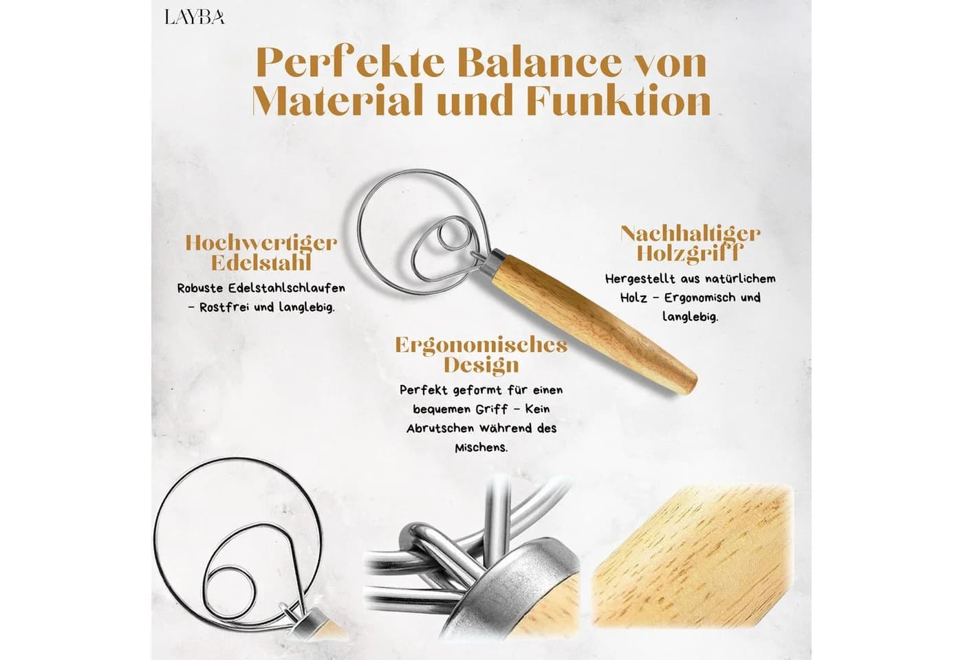 Layba Dänischer Teigbesen Edelstahl Silber - Bild 5