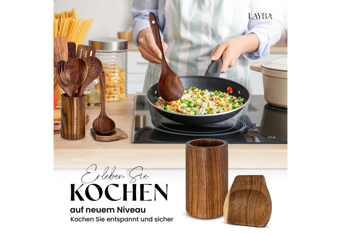 LAYBA Kochbesteck-Set Teakholz Küchenutensilien Set