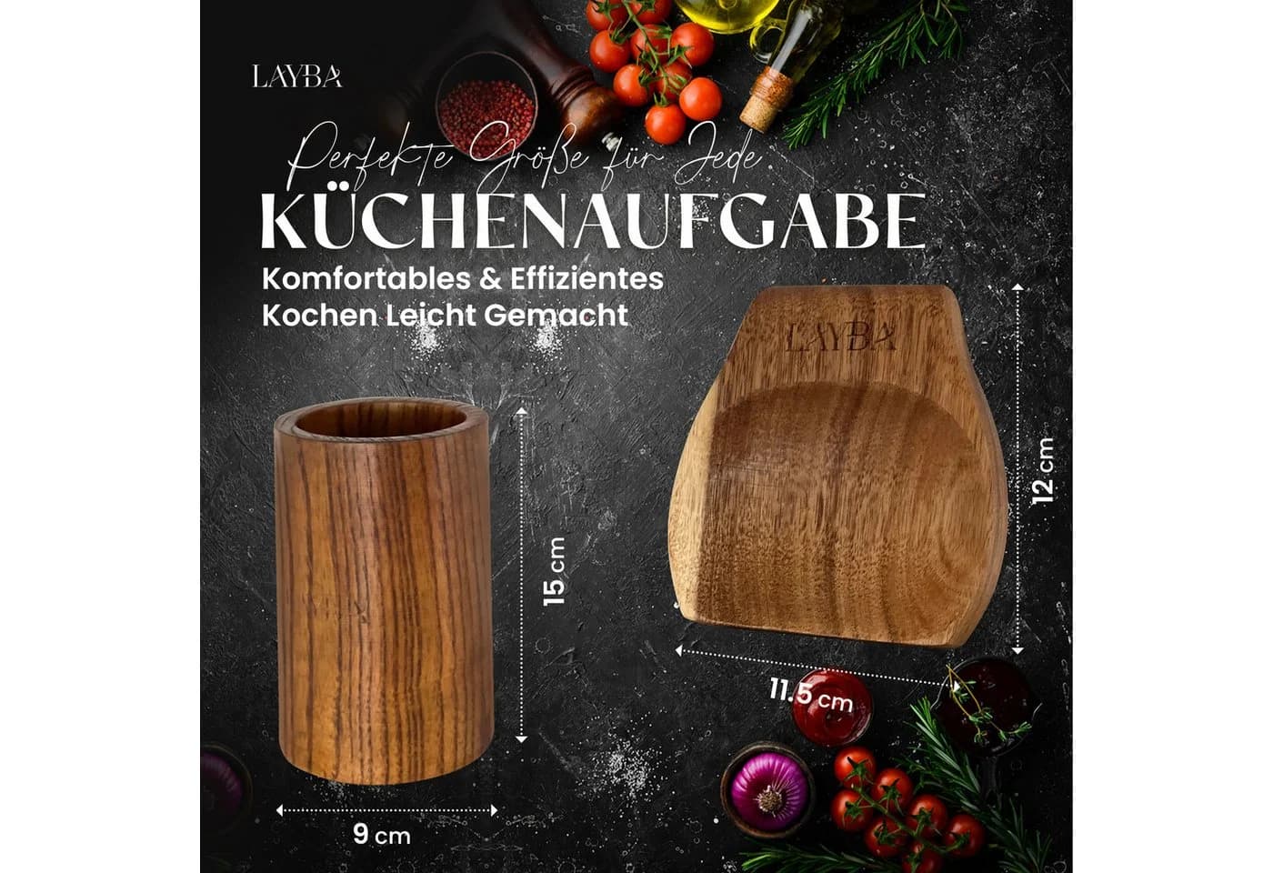 LAYBA Kochbesteck-Set Teakholz Küchenutensilien Set - Bild 3