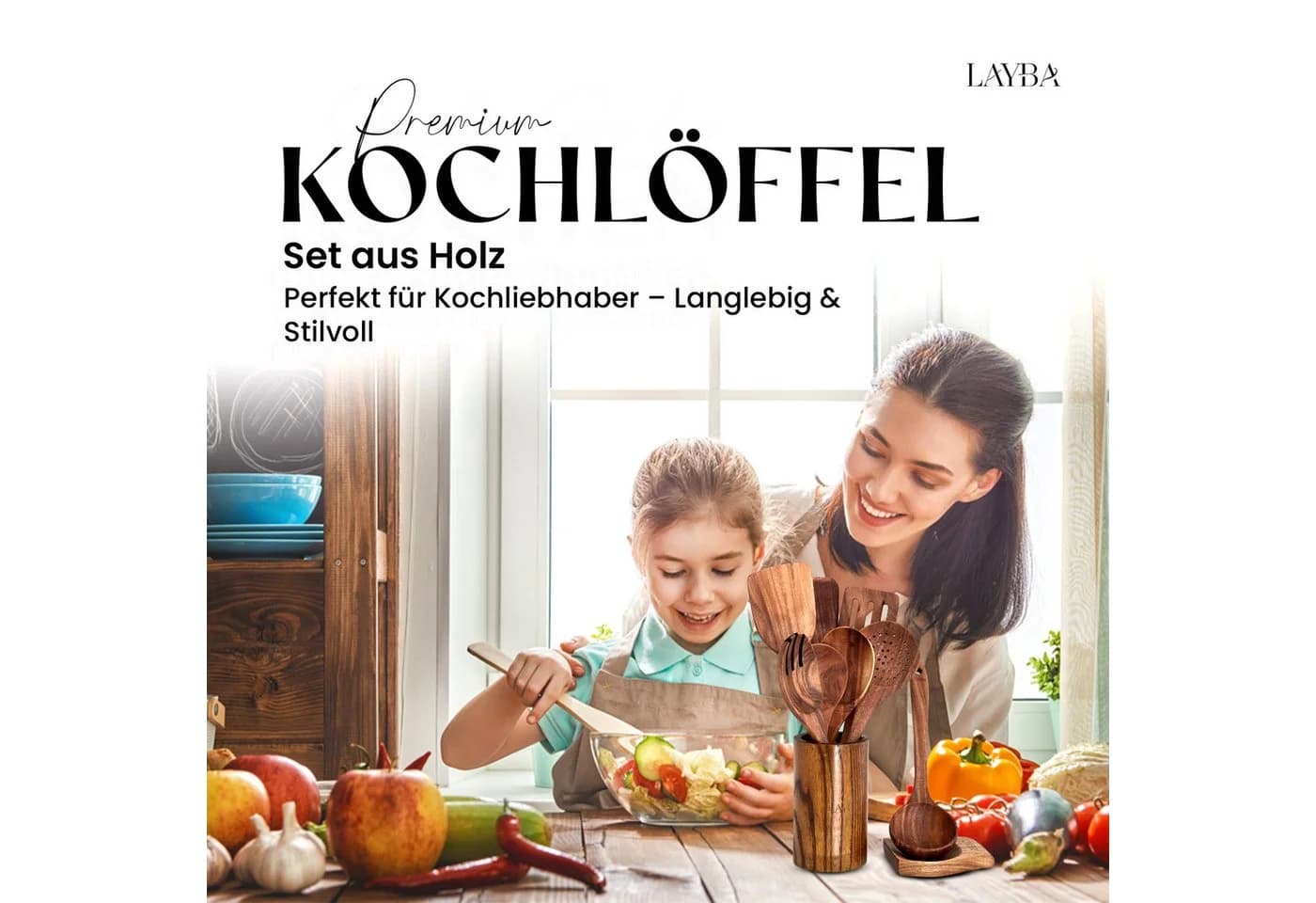 LAYBA Kochbesteck-Set Teakholz Küchenutensilien Set - Bild 5