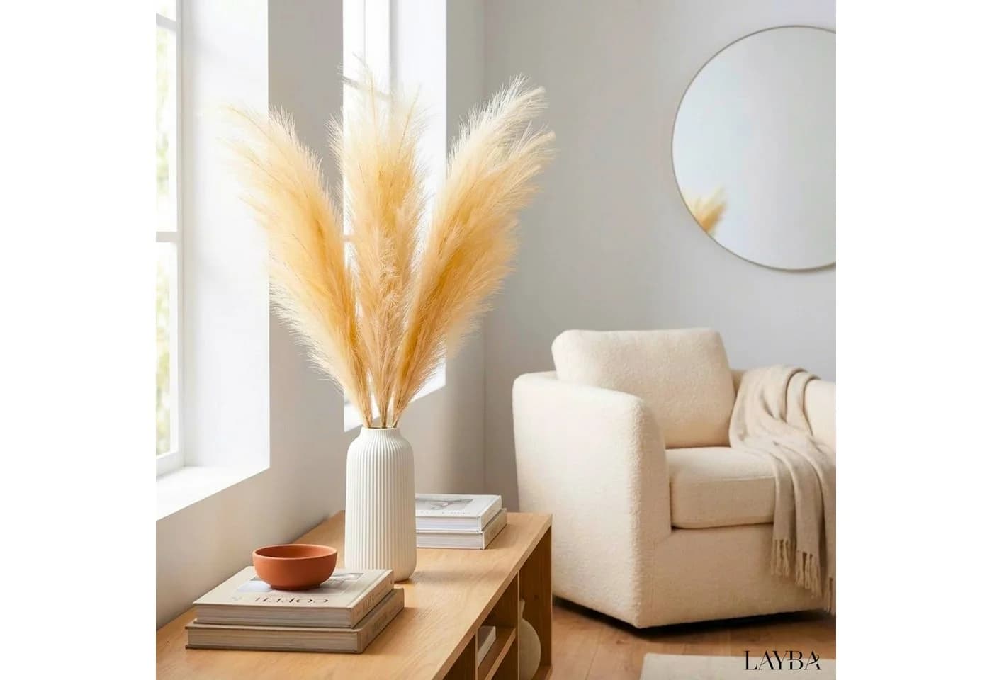 Layba Künstliches Pampasgras 3er Set Beige Creme 100 cm - Bild 4