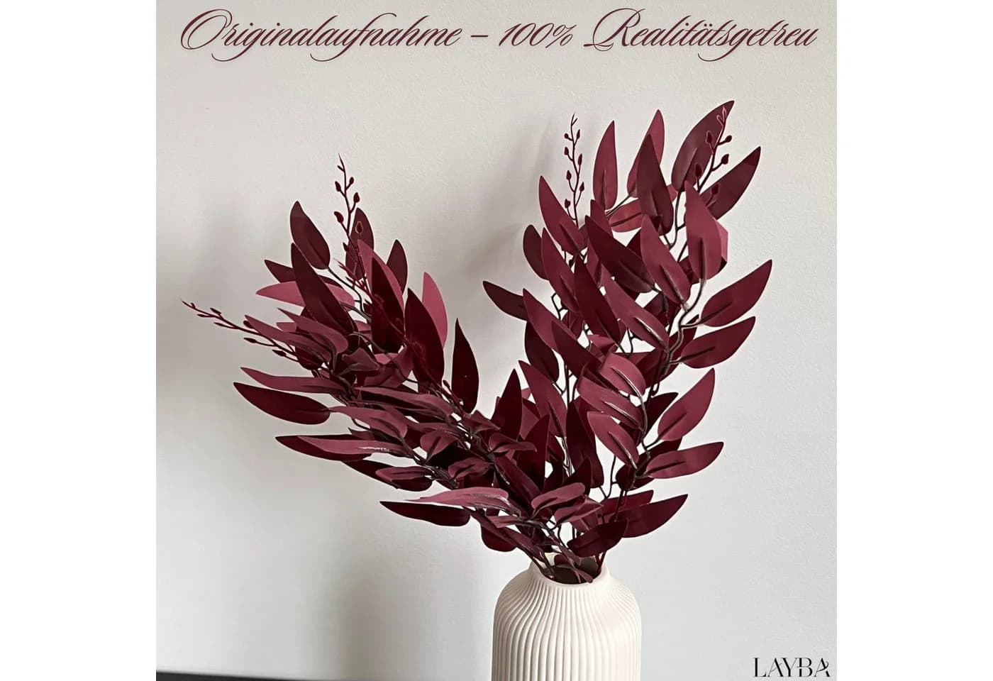 LAYBA Kunst-Eukalyptus Zweige Burgund 3er Set
