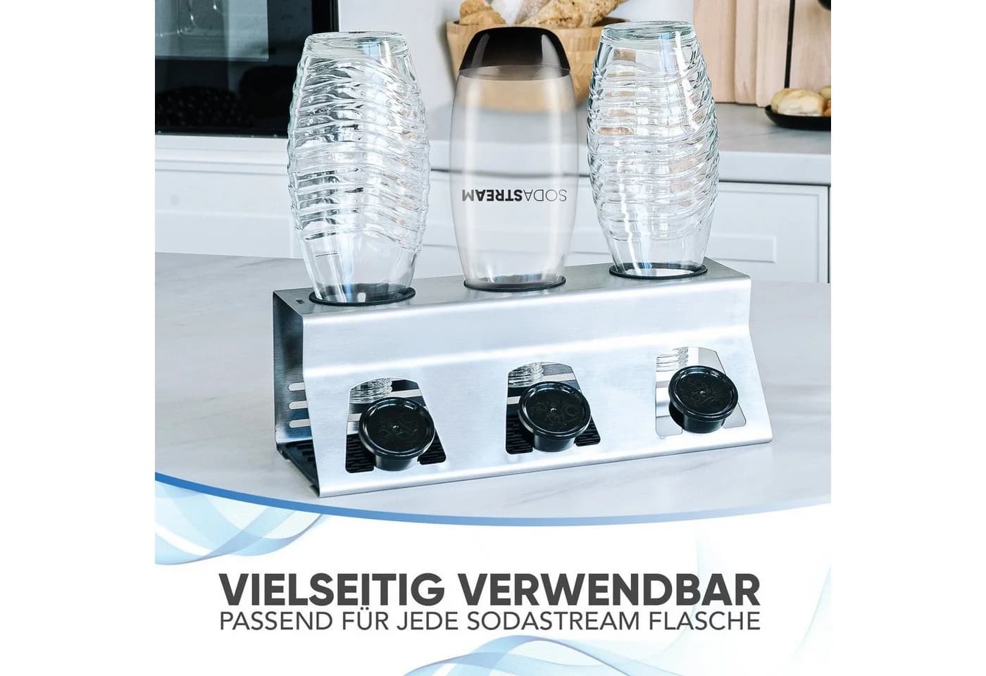 Loco Bird Flaschenhalter Edelstahl für SodaStream mit Abtropfmatte