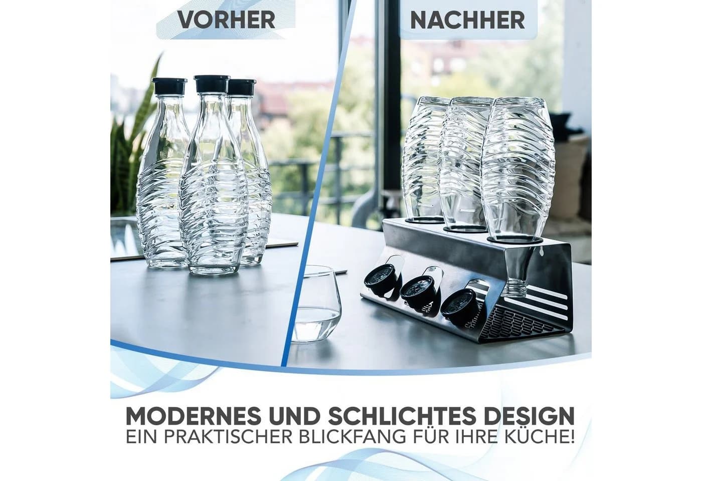 Loco Bird Flaschenhalter Edelstahl für SodaStream mit Abtropfmatte - Bild 3