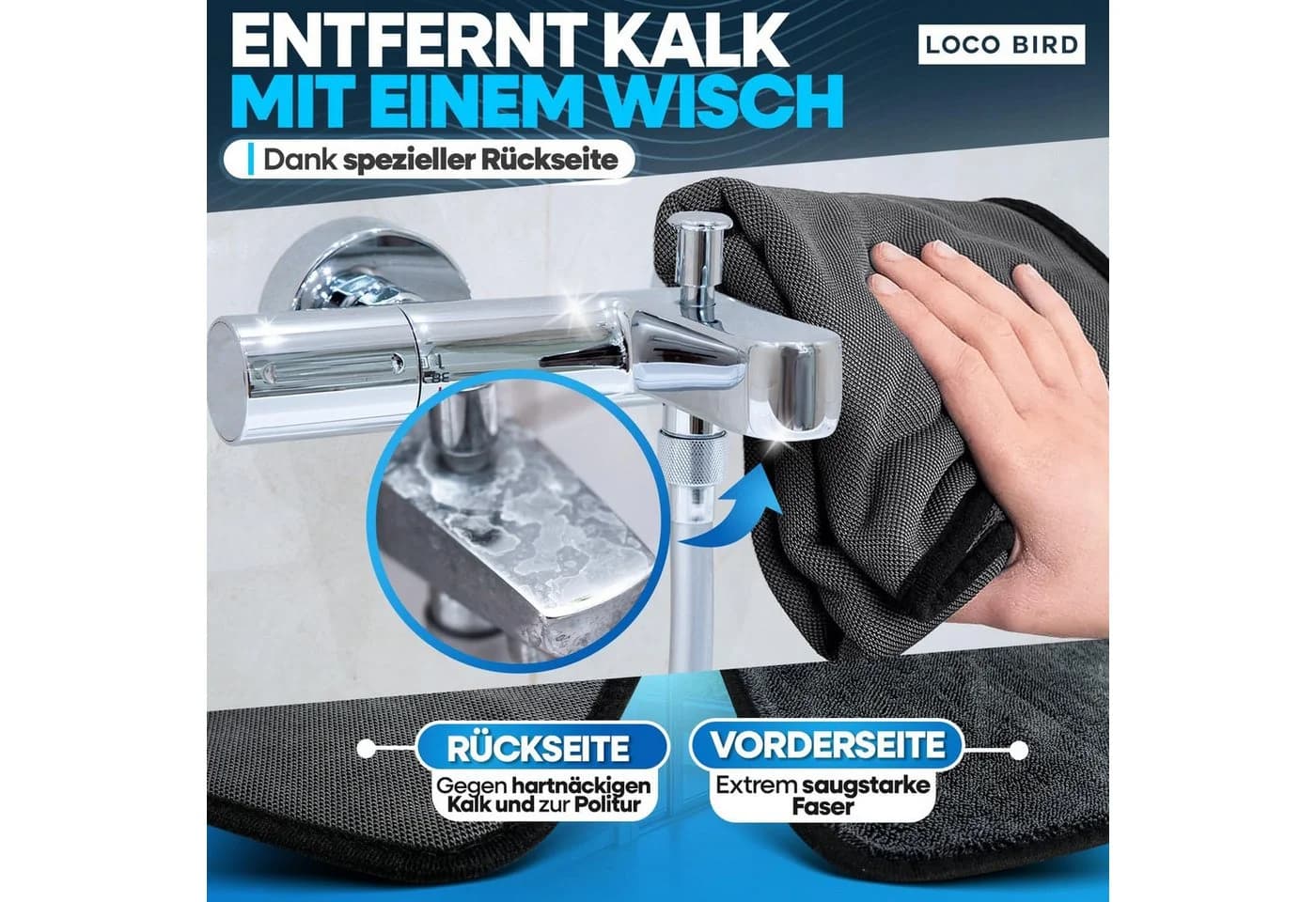 Loco Bird Trockentuch Microfaser Grau 600 GSM - Bild 5