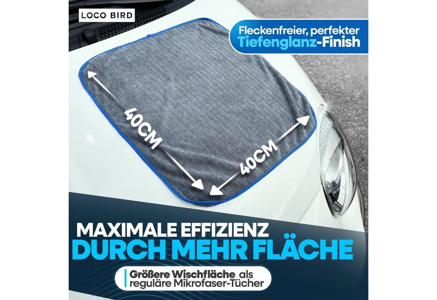 Loco Bird Microfasertücher 6-tlg. 380GSM Grau Schwarz fusselfrei - Bild 4