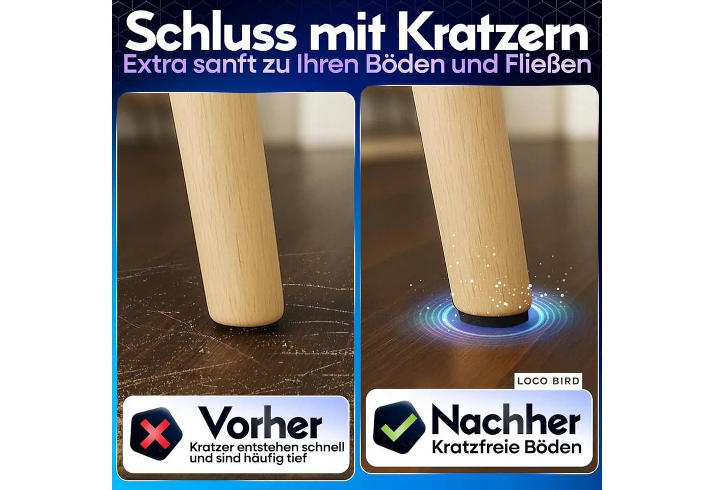Loco Bird Filzgleiter Selbstklebend Schwarz 8 Stück - Bild 3