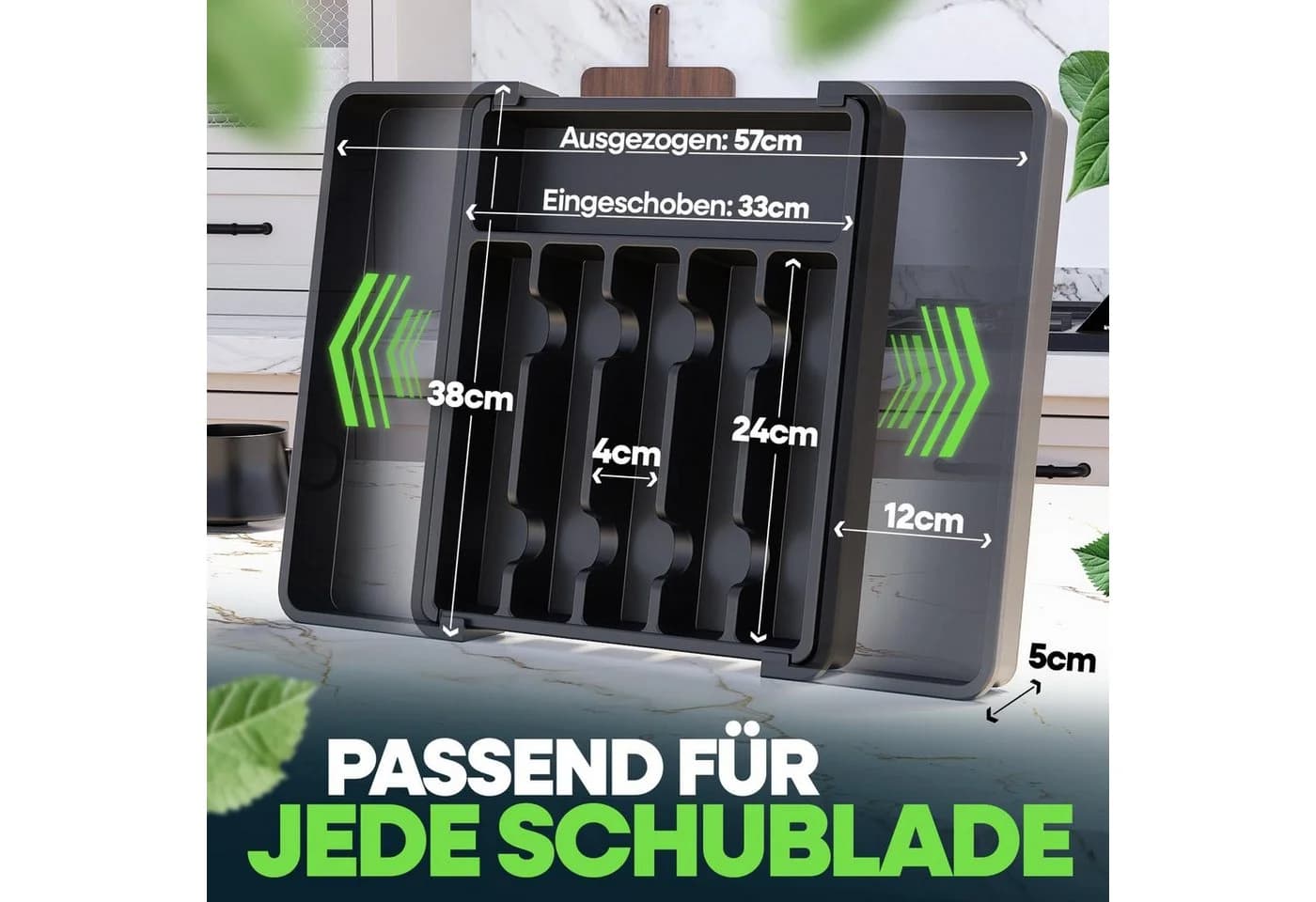 Loco Bird Besteckkasten für Schubladen aus Kunststoff - Ausziehbar bis 9 Fächer