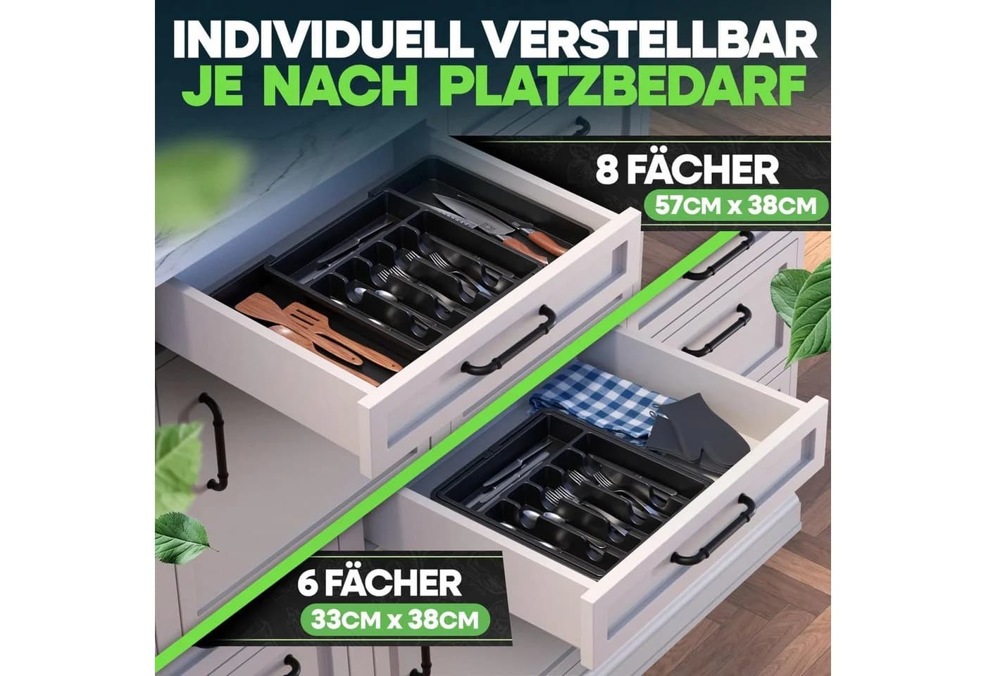 Loco Bird Besteckkasten für Schubladen aus Kunststoff - Ausziehbar bis 9 Fächer - Bild 5