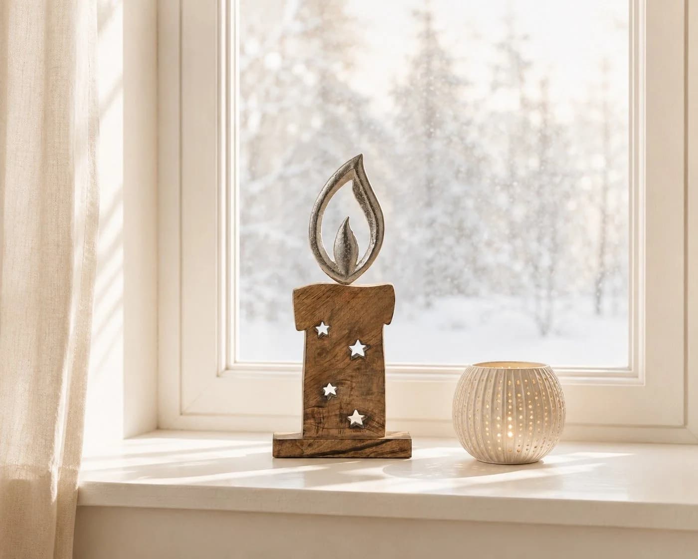 Wurm Weihnachtsfigur Dekofigur Kerze aus Holz und Metall Braun Silber - Bild 4